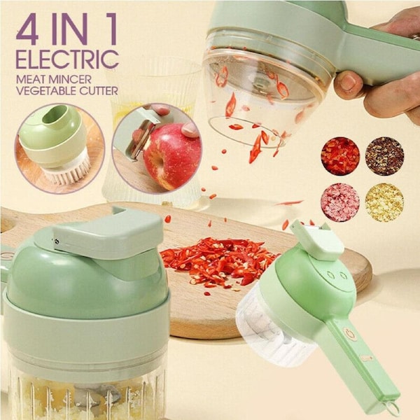 4 in 1 Mini Handheld Electric Vegetable Cutter Wireless Food Chopper Grinder, Fruit Cutter Multifunction Kitchen Tools