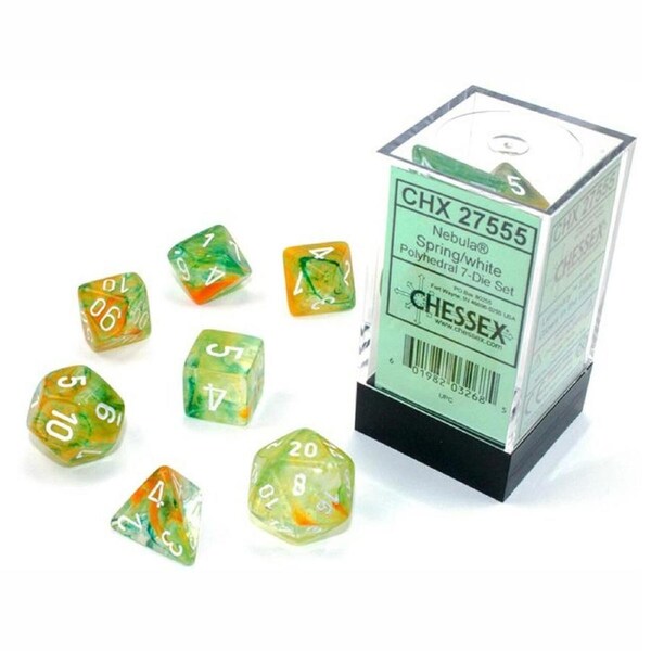 Chessex Nebula Luminary Polyhedral 7-Die Dice Set (Spring/White)