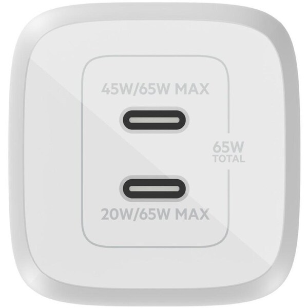 Belkin BOOST?CHARGE PRO 65 W AC Adapter - USB Type-C - For MacBook, MacBook Pro, iPhone, Notebook, Smartphone, iPad, Tablet PC - White