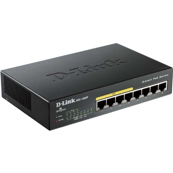 D-Link DGS-1008P 8 Ports Ethernet Switch - Gigabit Ethernet - 10/100/1000Base-T - 2 Layer Supported - Twisted Pair - PoE Ports -