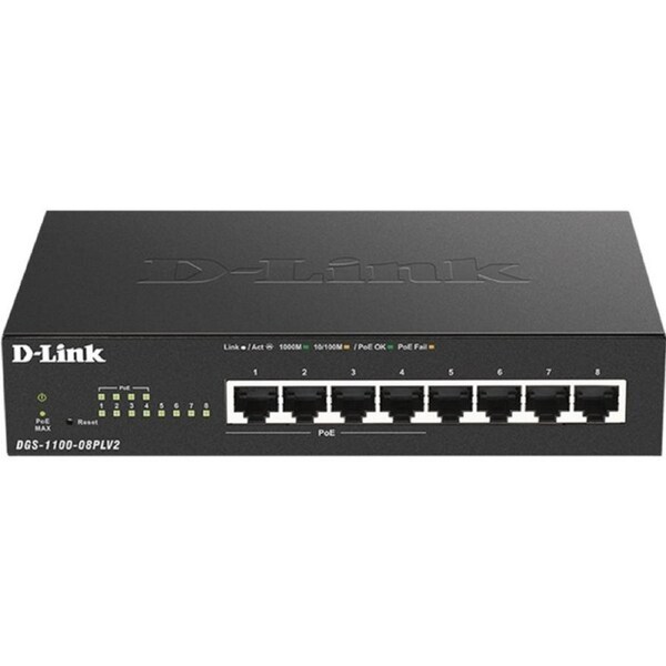 D-Link DGS-1100 8 Ports Manageable Ethernet Switch - 2 Layer Supported - 80 W PoE Budget - Twisted Pair - PoE Ports - Desktop