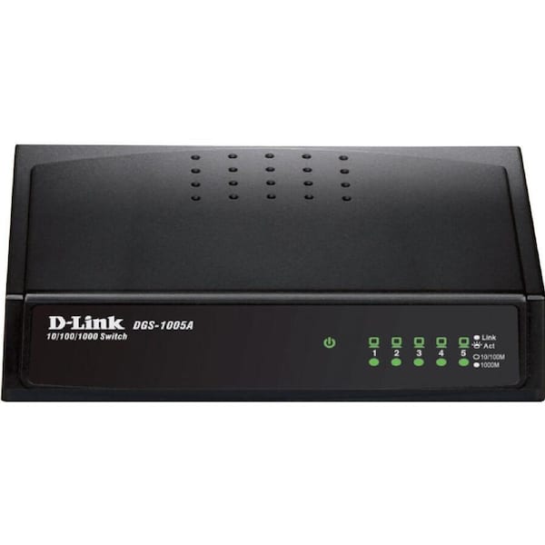 D-Link DGS-1005A 5 Ports Ethernet Switch - Gigabit Ethernet, Fast Ethernet - 10/100/1000Base-T - 2 Layer Supported - Desktop