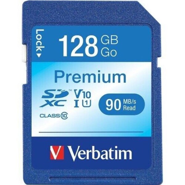 Verbatim Premium 128 GB Class 10/UHS-I (U1) SDXC - 1 Pack - TAA Compliant - 70 MB/s Read - 300x Memory Speed