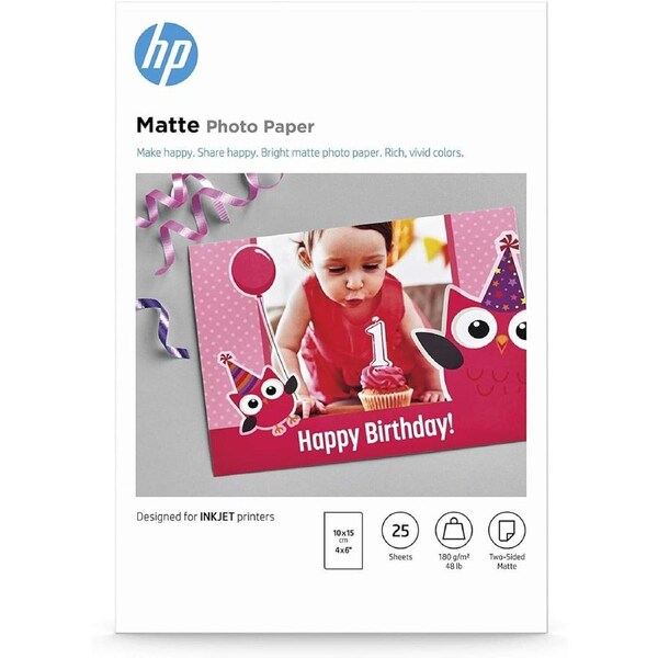 HP Inkjet Photo Paper - 180 g/m Grammage - Matte - 25 Sheet