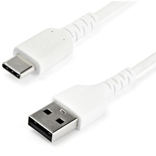StarTech.com 2m USB A to USB C Charging Cable - Durable Fast Charge & Sync USB 2.0 to USB Type C Data Cord - Aramid Fiber M/M 3A White - First End: 1