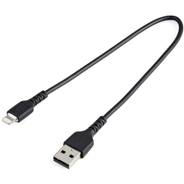 StarTech.com 12inch/30cm Durable Black USB-A to Lightning Cable, Rugged Heavy Duty Charging/Sync Cable for Apple iPhone/iPad MFi