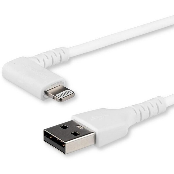 StarTech.com 2m USB A to Lightning Cable iPhone iPad Durable Right Angled 90 Degree White Charger Cord w/Aramid Fiber Apple MFI