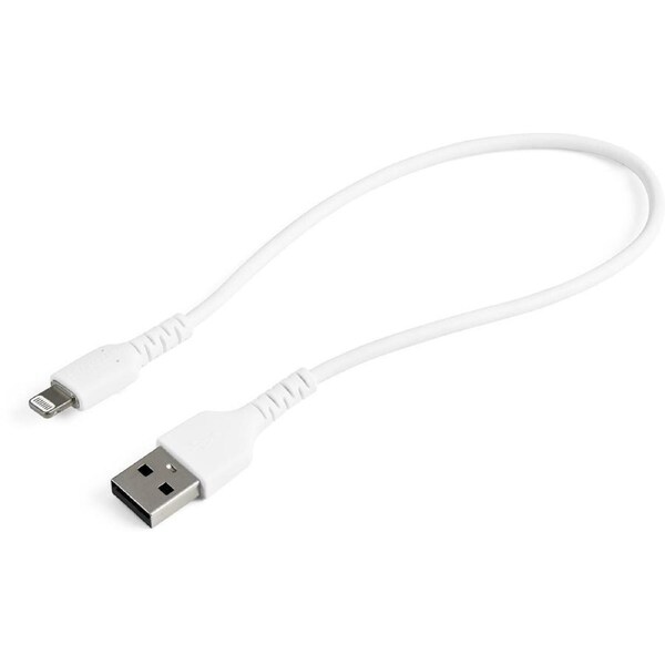 StarTech.com 12inch/30cm Durable White USB-A to Lightning Cable, Rugged Heavy Duty Charging/Sync Cable for Apple iPhone/iPad MFi