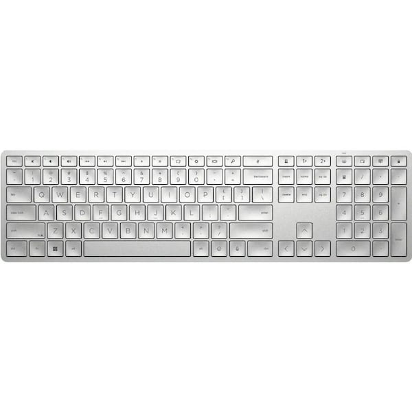HP 970 Keyboard - Wireless Connectivity - USB Type A, USB Type C, USB Interface - Silver - Bluetooth/RF - 2.40 GHz - PC, Mac
