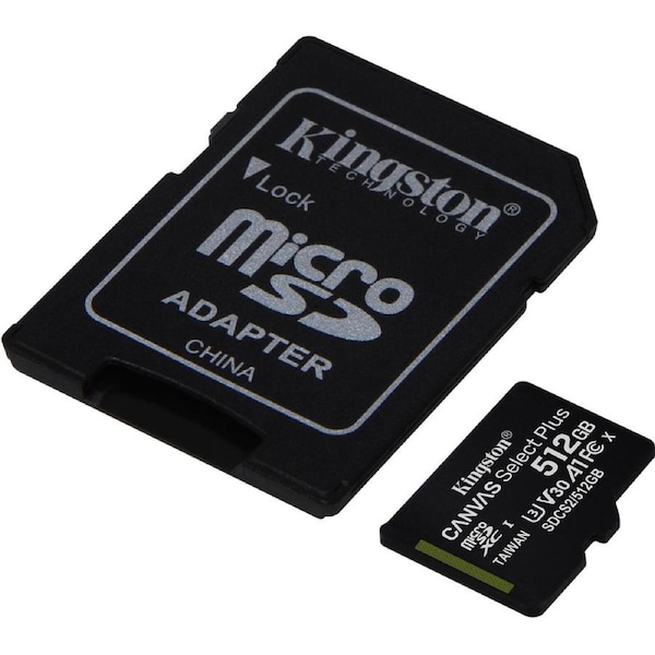Kingston Canvas Select Plus SDCS2 512 GB Class 10/UHS-I (U3) microSDXC - 1 Pack - 100 MB/s Read - 85 MB/s Write