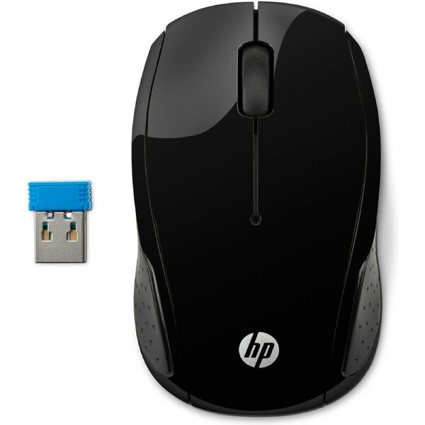 HP 200 Mouse - Radio Frequency - USB - Optical - 2 Button(s) - Black - Wireless - 1000 dpi - Scroll Wheel - Symmetrical