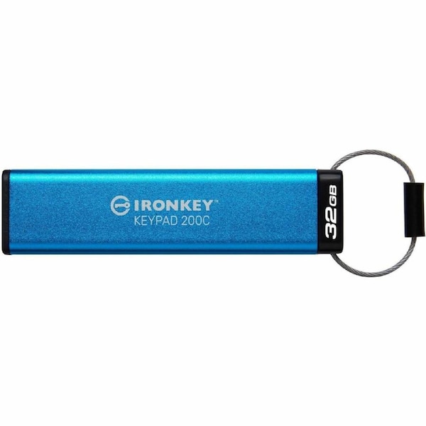 IronKey Keypad 200 32 GB USB 3.2 (Gen 1) Type C Flash Drive - Blue - XTS-AES, 256-bit AES - 145 MB/s Read Speed - 115 MB/s Write Speed - 1.0 Each