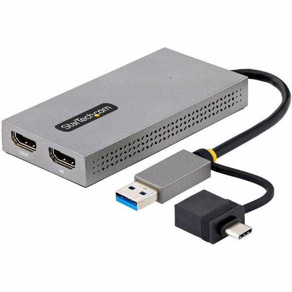 StarTech.com USB to Dual HDMI Adapter, USB A/C to 2x HDMI Displays (1x 4K30, 1x 1080p), USB 3.0 to HDMI Converter, 4in/11cm Cabl