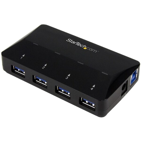 StarTech.com 4-Port USB 3.0 Hub plus Dedicated Charging Port - 5Gbps - 1 x 2.4A Port - Desktop USB Hub and Fast-Charging Station