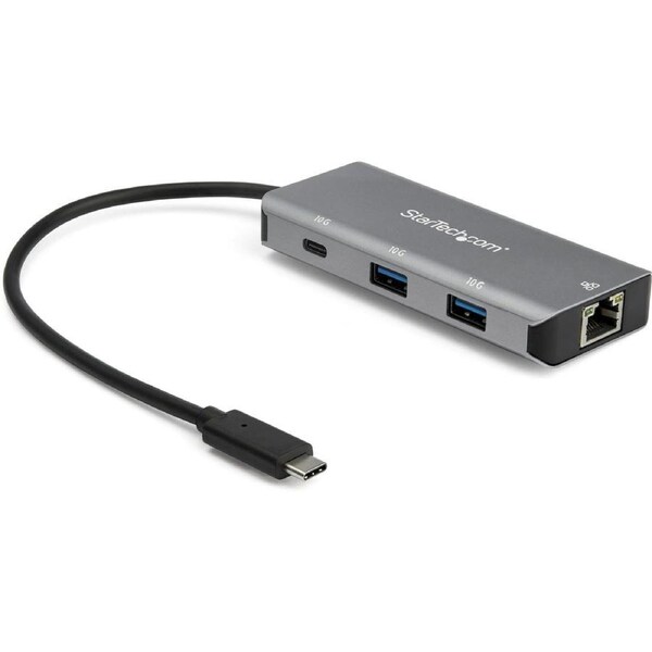 StarTech.com USB/Ethernet Combo Hub - USB 3.1 Type C - External - Black, Space Gray - UASP Support - 3 Total USB Port(s) - 3 USB