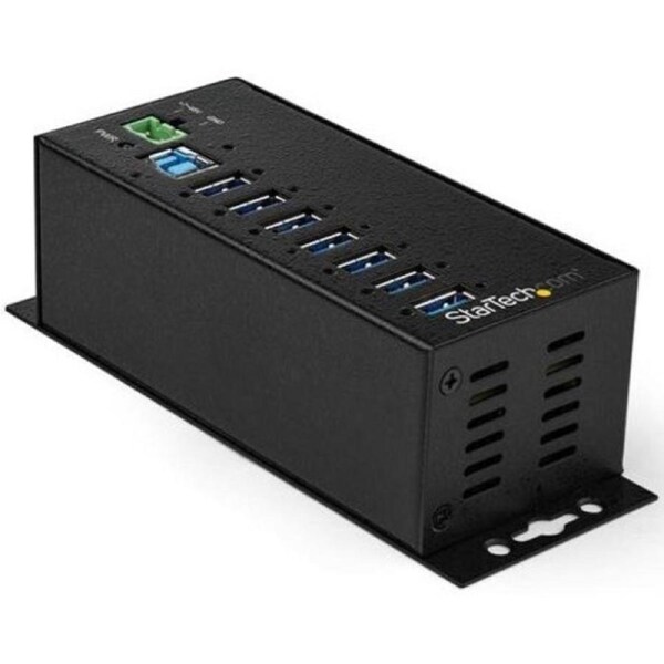 StarTech.com 7 Port USB Hub w/ Power Adapter - Metal Industrial USB 3.0 Data Hub - Din Rail, Wall & Desk Mountable USB 3.2 Gen 1