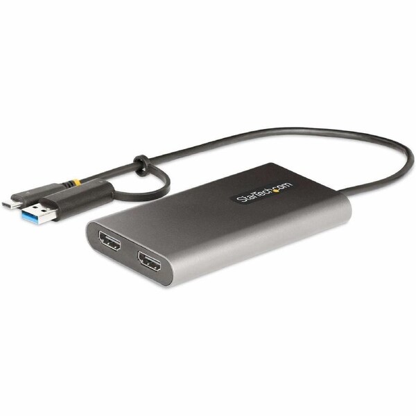 StarTech.com USB-C to Dual-HDMI Adapter, USB-C/A to 2x HDMI, 4K 60Hz, 100W PD Pass-Through, 1ft/30cm Built-in Cable, USB to HDMI