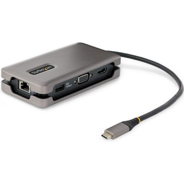 StarTech.com USB-C Multiport Adapter, HDMI/VGA, 4K 60Hz, 3-Port USB Hub, 100W PD Pass-Through, GbE, Mini Docking Station, 1ft/30