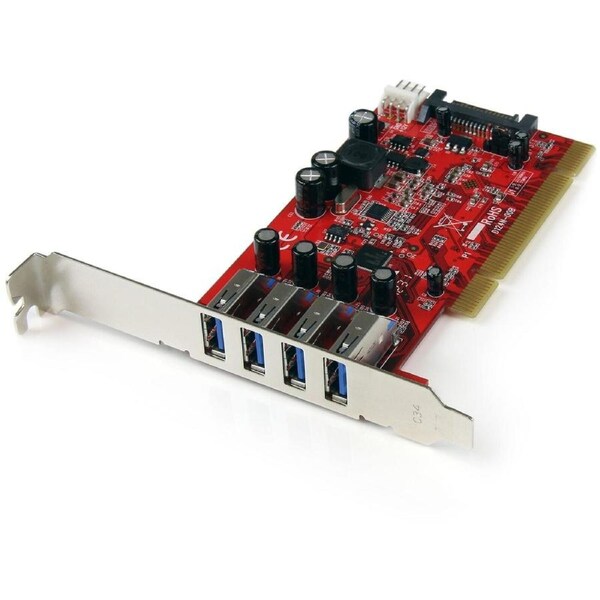 StarTech.com USB Adapter - PCI - Plug-in Card - Red - TAA Compliant - 4-Port USB 3.0 PCI/PCI-X Card (USB 3.1 Gen 1/USB 3.2 Gen 1