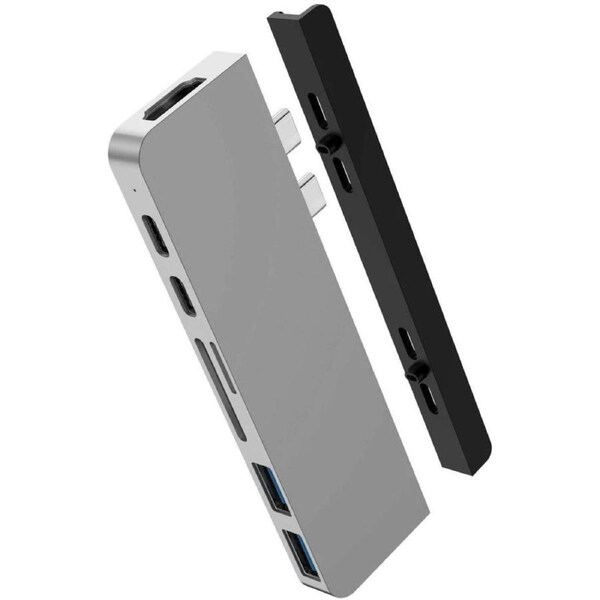 Hyper DUO HD28C-GRAY USB Type C Docking Station - Memory Card Reader - microSD, SD - 100 W - Grey - 4K, 5K - 3840 x 2160, 5120 x 2880 - 2 x USB Ports