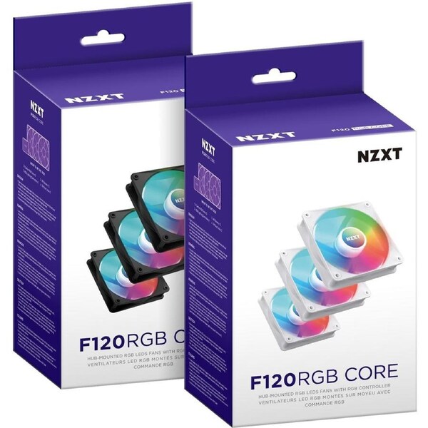 NZXT F120 RGB Core RF-C12TF-B1 3 pc(s) Cooling Fan - 120 mm Maximum Fan Diameter - 3 x Fan(s) - 2233.1 L/min Maximum Airflow - 1800 rpm - Fluid - PWM