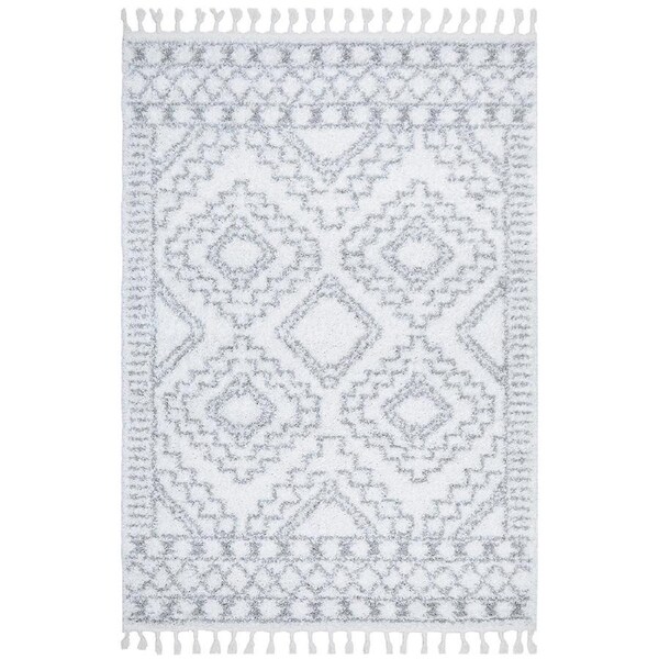 Rug Culture White & Silver Moroccan Shag Rug 380X280CM