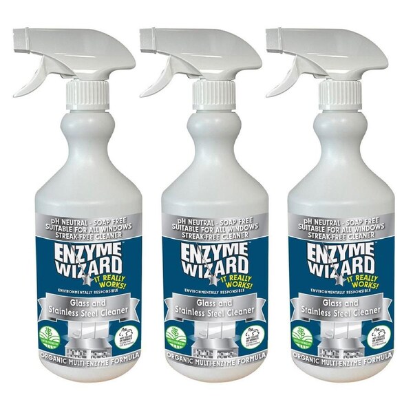 3x Enzyme Wizard Glass And Stainless Steel Cleaner 750ml Home Cleaning Spray