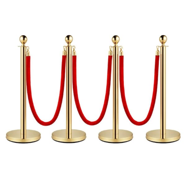 4 Queue Barriers with 3 Ropes- 4 Durable Stanchion 5ft Flannel Ropes, Elegant Crowd Control Solution - Ideal for Theaters Events and Exhibitions