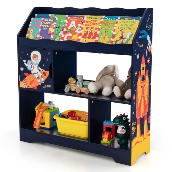 Giantex 3-Tier Kids Bookshelf Toy Storage Organiser Wooden Bookcase Display Stand Playroom Living Room Blue