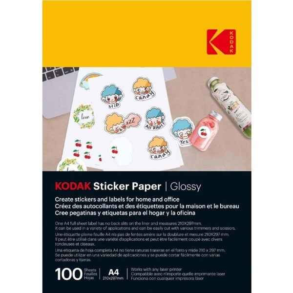Kodak Sticker Paper Glossy A4 100 Sheets