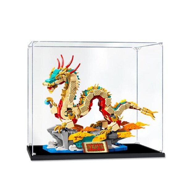 Acrylic Display Case for LEGO 80112 Chinese Luna New Year Auspicious Dragon Figure Storage Box Dust Proof Glue Free