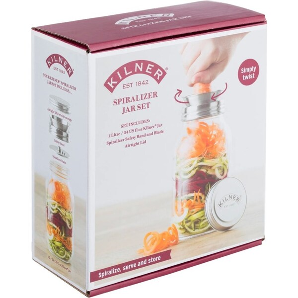 Kilner Spiralizer Glass Jar Set 1 Litre - Zoodle Ribbons Vegetable Noodles