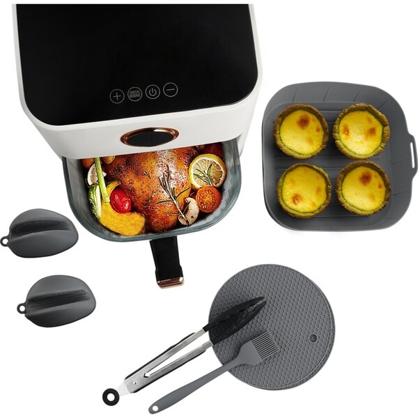 8PSC Air Fryer Accessories Silicone Basket/Pot Set Liner Non-Stick Baking Tray Grey