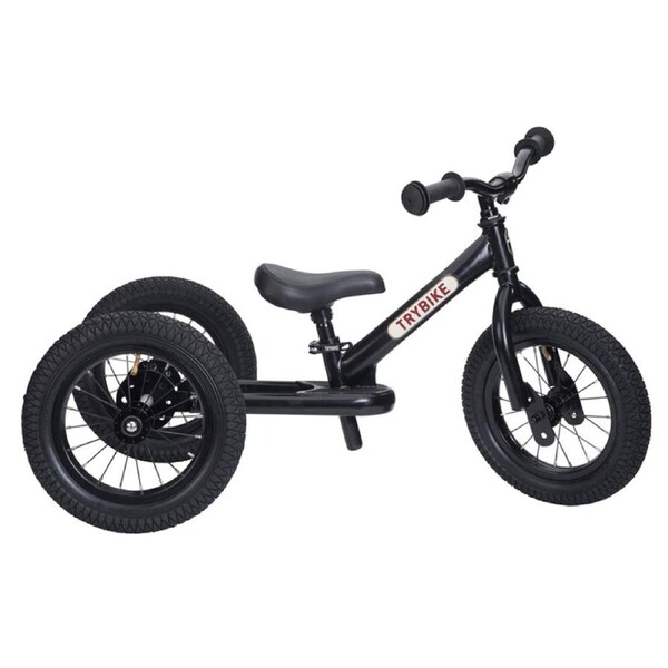Trybike Black Steel 3-Wheel 86cm Balance Bike/Bicycle Kids/Toddler Ride On 18m+