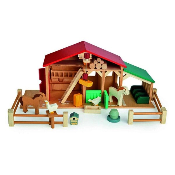 Tender Leaf Toys 51cm Farm Barn/Stable/Animal Figure Wooden Toy Set Kids 3y+
