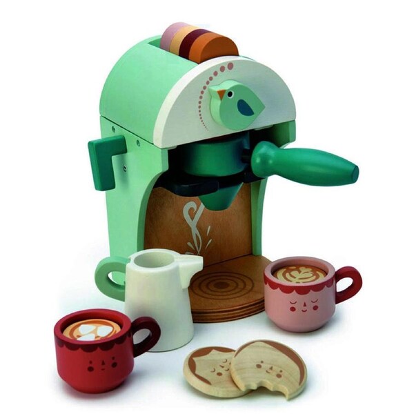 Tender Leaf Toys 15cm Babyccino Maker Coffee Wood Toy Pretend Play Set Kids 3y+