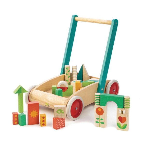 Tender Leaf Toys 41.5cm Wagon w/ Wooden Blocks Toy Set Play Kids/Toddler 18m+