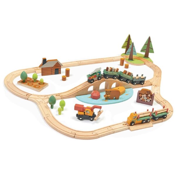 Tender Leaf Toys 52cm Wild Pines Train Wooden Toy Set Pretend Play Kids 3y+