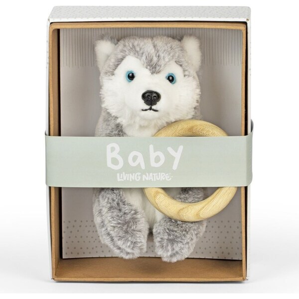 Living Nature 21cm Baby Husky w/ Ring Kids Animal Play Plush Stuffed Toy Grey