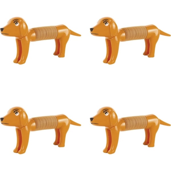 4x Pocket Money Fun 15cm Poptube Sausage Dog Kids/Children Sensory Toy Assorted