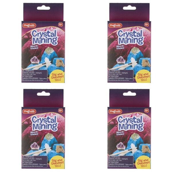 4x Magnoidz 16cm Dig & Discover Crystal Mining Kit Kids Fun Educational ...