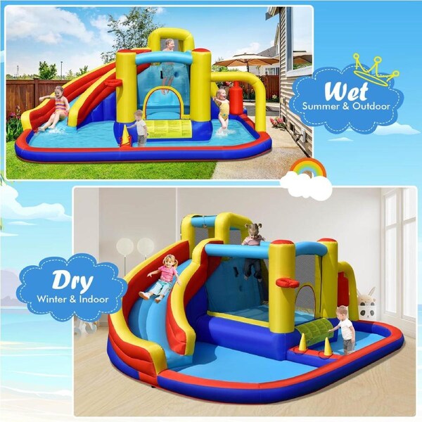Costway Inflatable Bounce Castle 7-in-1 Water Park w/ Water Slide & Splash Pool & Carry Bag NO Blower