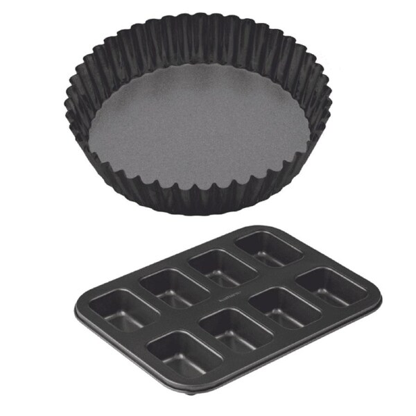 MasterPro Non Stick 8 Cup Mini Loaf Pan nad Round Deep Flan Quiche Tart Tin