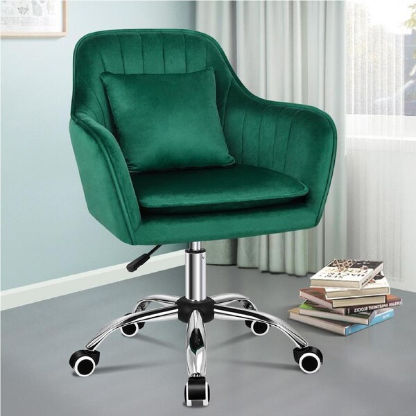 ALFORDSON Velvet Office Chair Fabric Armchair Computer Swivel Work Study Adult Kids Orla - Green