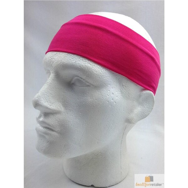 PLAIN HEADBAND Elastic Stretch Sports Yoga Hair Band Unisex 8cm Wide Wrap Hot Pink