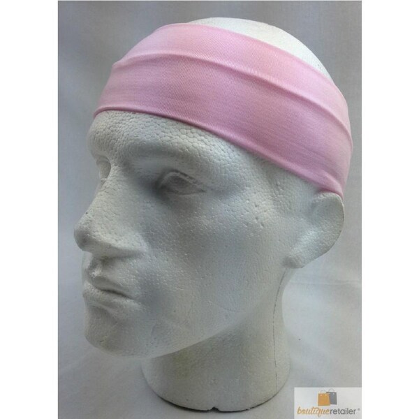 PLAIN HEADBAND Elastic Stretch Sports Yoga Hair Band Unisex 8cm Wide Wrap Light Pink