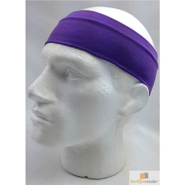 PLAIN HEADBAND Elastic Stretch Sports Yoga Hair Band Unisex 8cm Wide Wrap Purple
