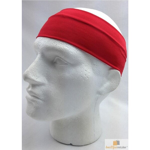 PLAIN HEADBAND Elastic Stretch Sports Yoga Hair Band Unisex 8cm Wide Wrap Red