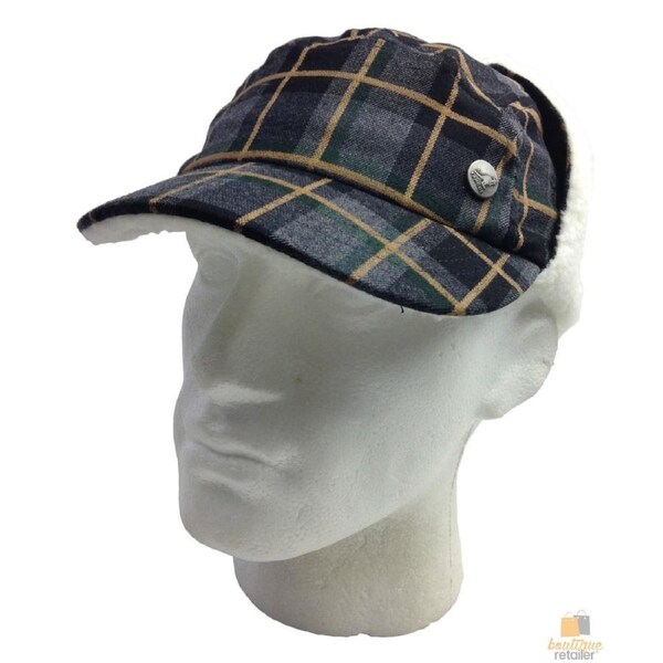 KANGOL Plaid Supre Ushanka Sherpa Chullo Lined Hat Warm Winter Ear Trapper Flying Grey/Black / L/XL