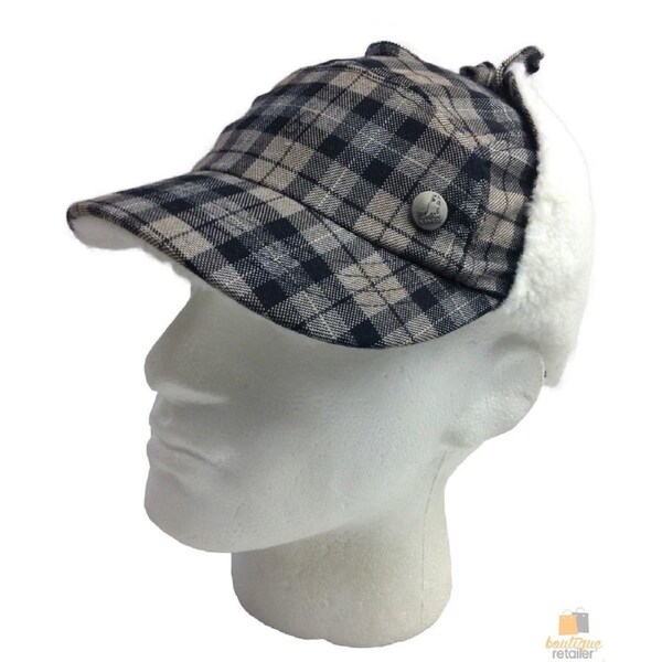 KANGOL Plaid Supre Ushanka Sherpa Chullo Lined Hat Warm Winter Ear Trapper Flying Black/Grey / L/XL